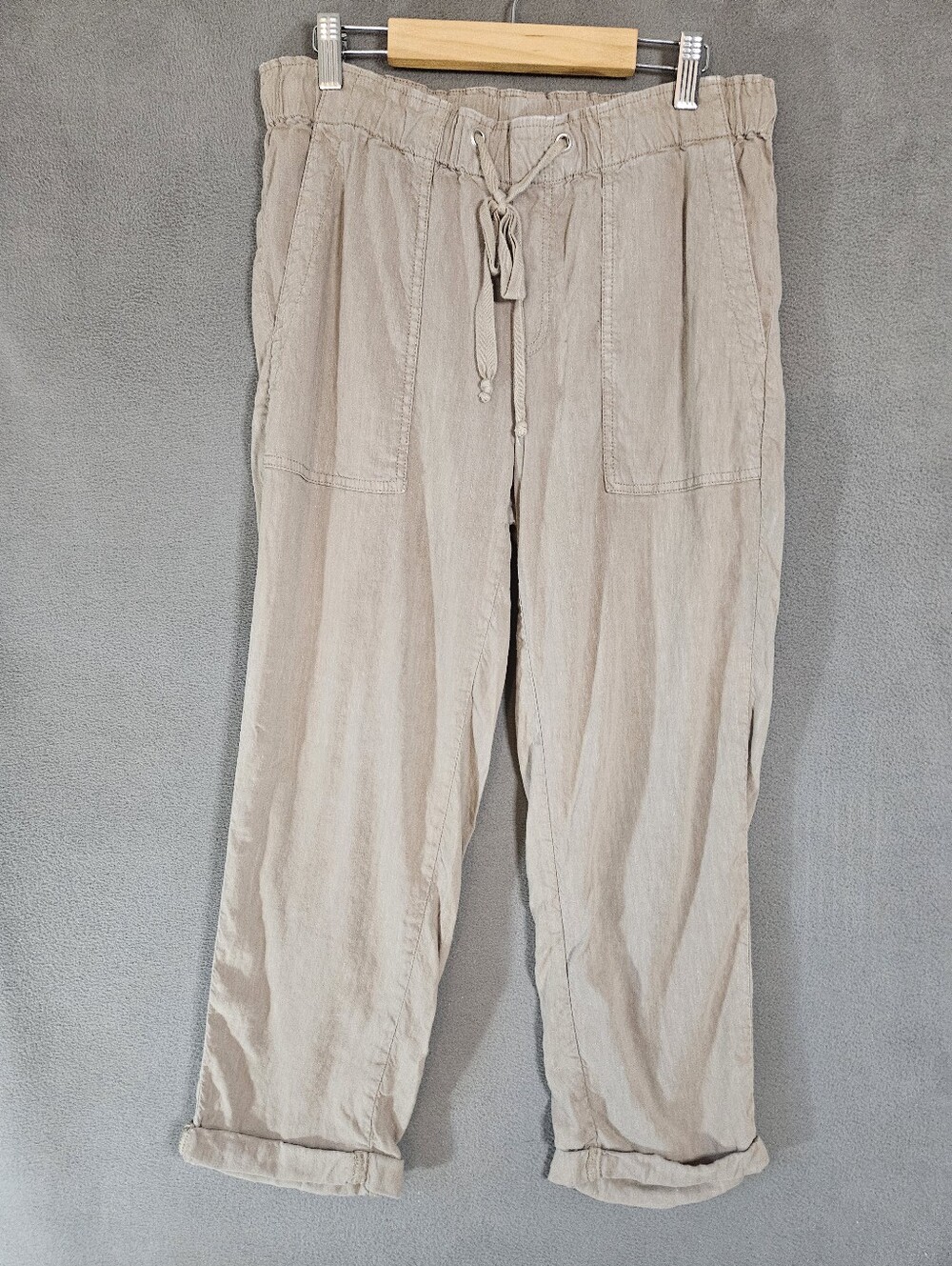 Kut Womens Medium Linen Blend Pants Khaki Chino Straight Cuff Drawstring